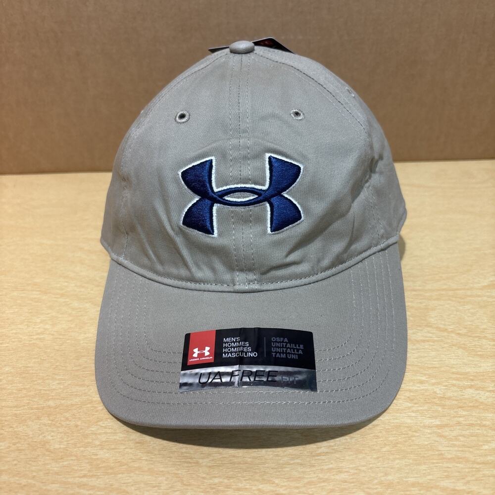 Under Armour Golf Hat Beige/Navy Adjustable Cotton Canvas Cap Logo Unisex New